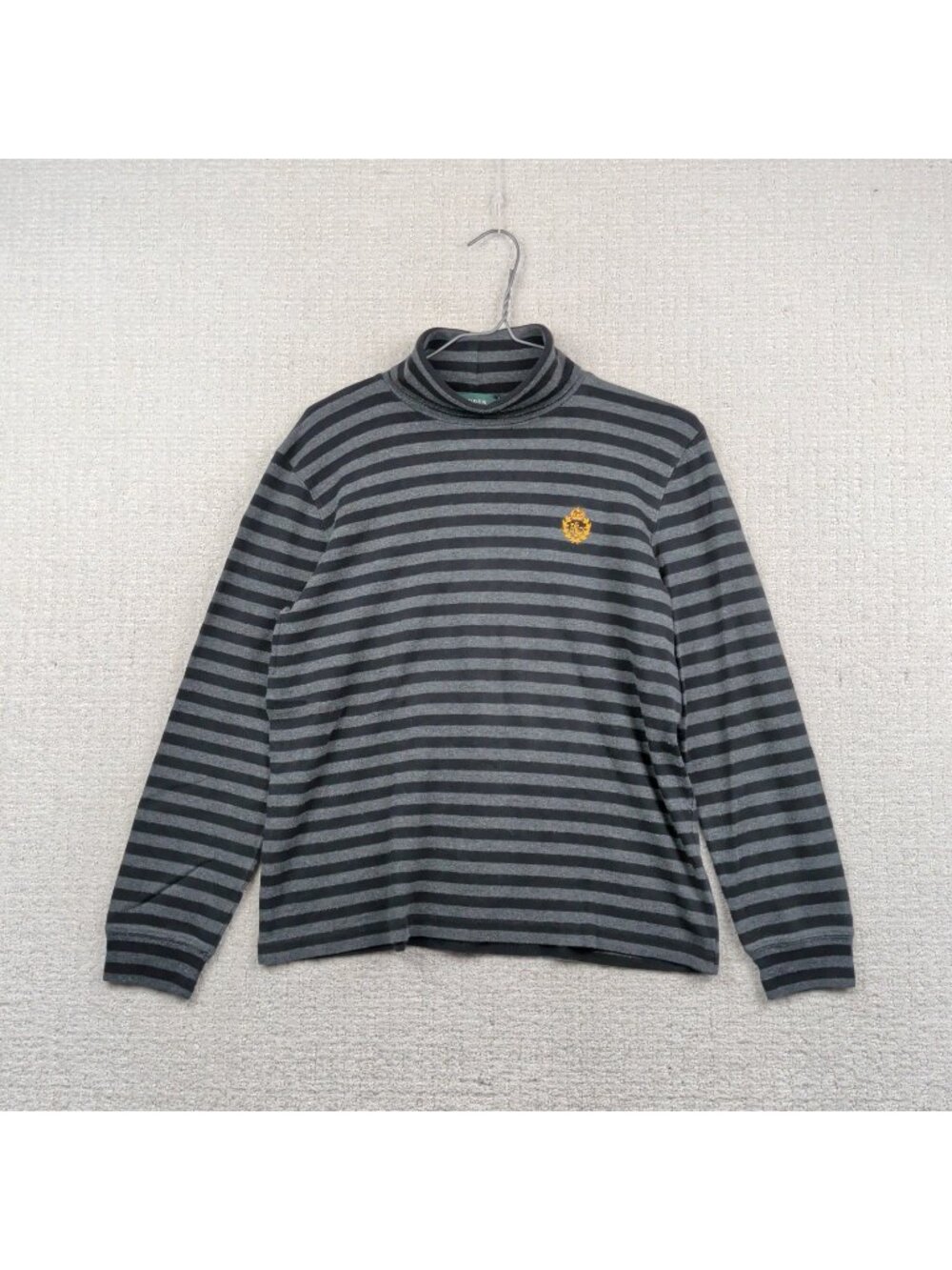 Lauren Ralph Lauren Turtleneck Sweater Striped Crest Logo Dark Academia Wom Sz M